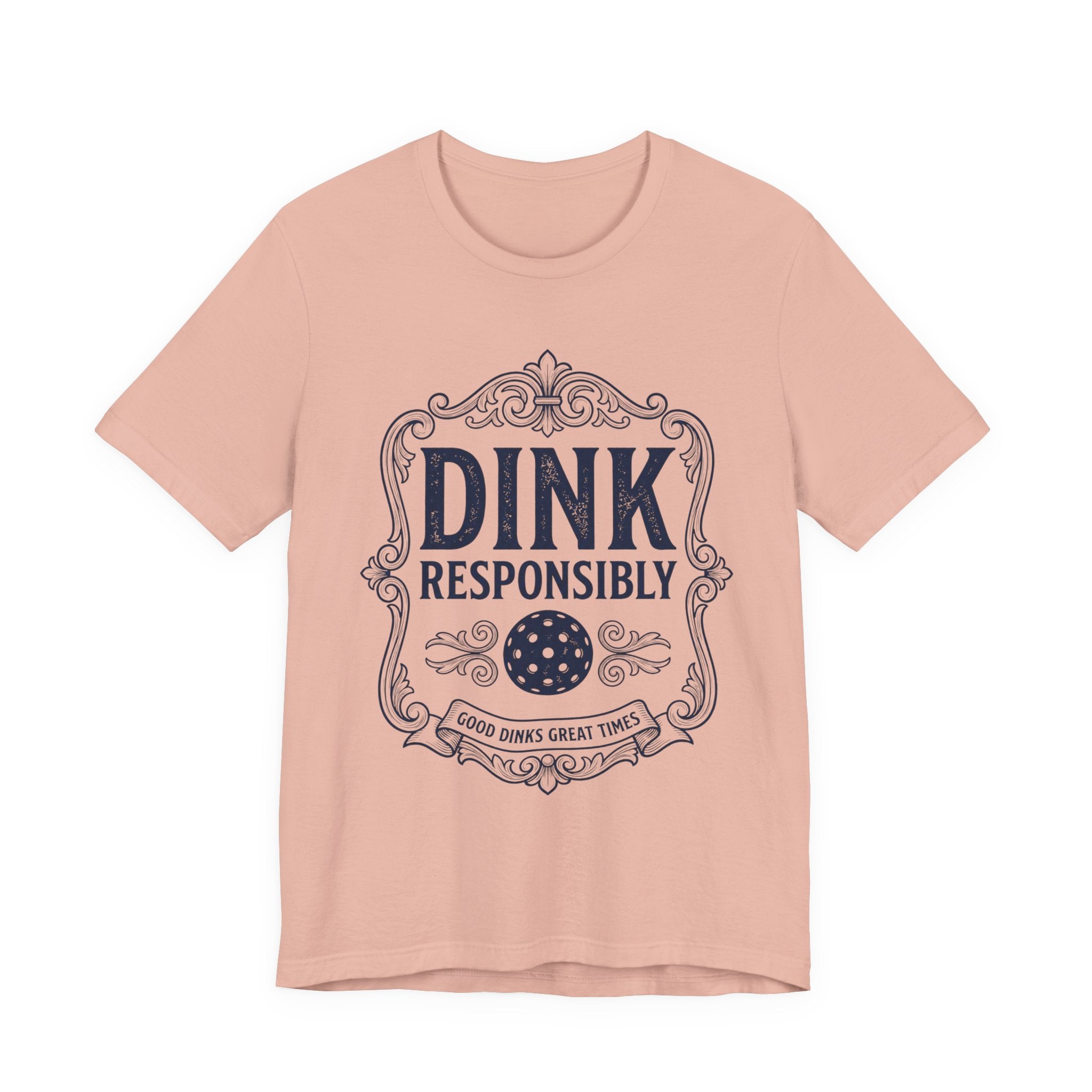 Dink Responsibly vintage pickleball t-shirt in a light colorway with navy Good Dinks Great Times graphic