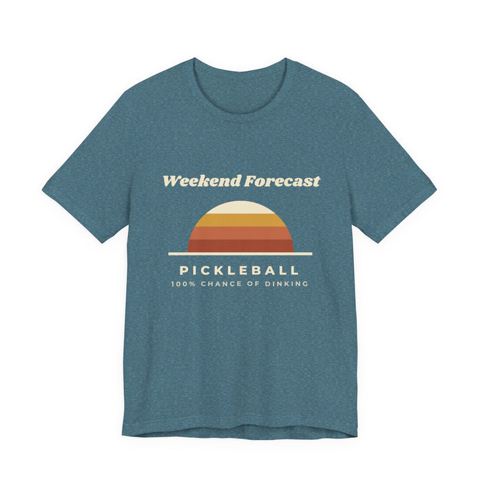 Weekend Forecast retro pickleball tee | Color: Heather Deep Teal