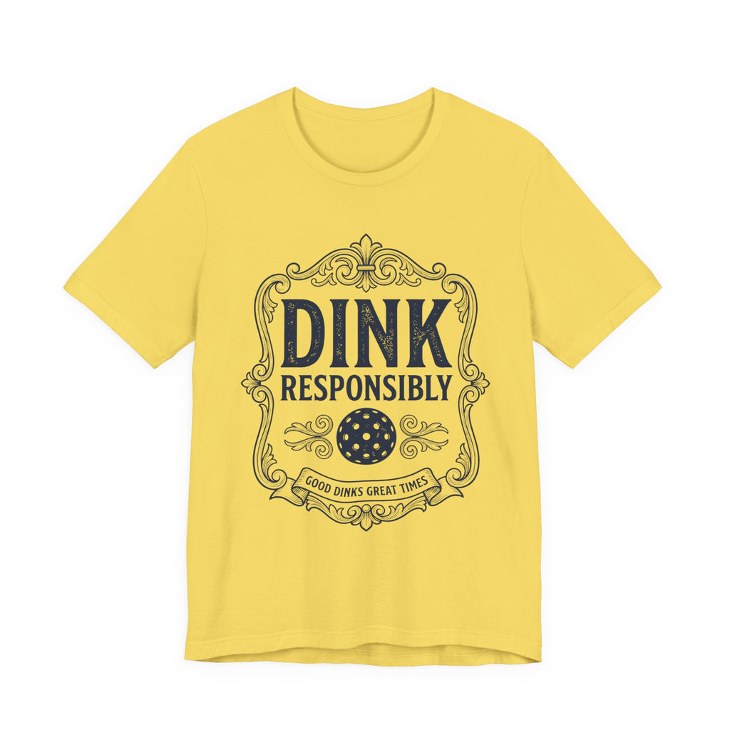Dink Responsibly vintage pickleball t-shirt in a light colorway with navy Good Dinks Great Times graphic