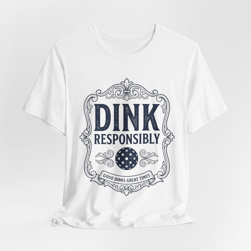 Dink Responsibly vintage pickleball t-shirt in a light colorway with navy Good Dinks Great Times graphic