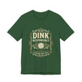 Dink Responsibly vintage pickleball t-shirt in a dark colorway with cream-and-gold Good Dinks Great Times graphic