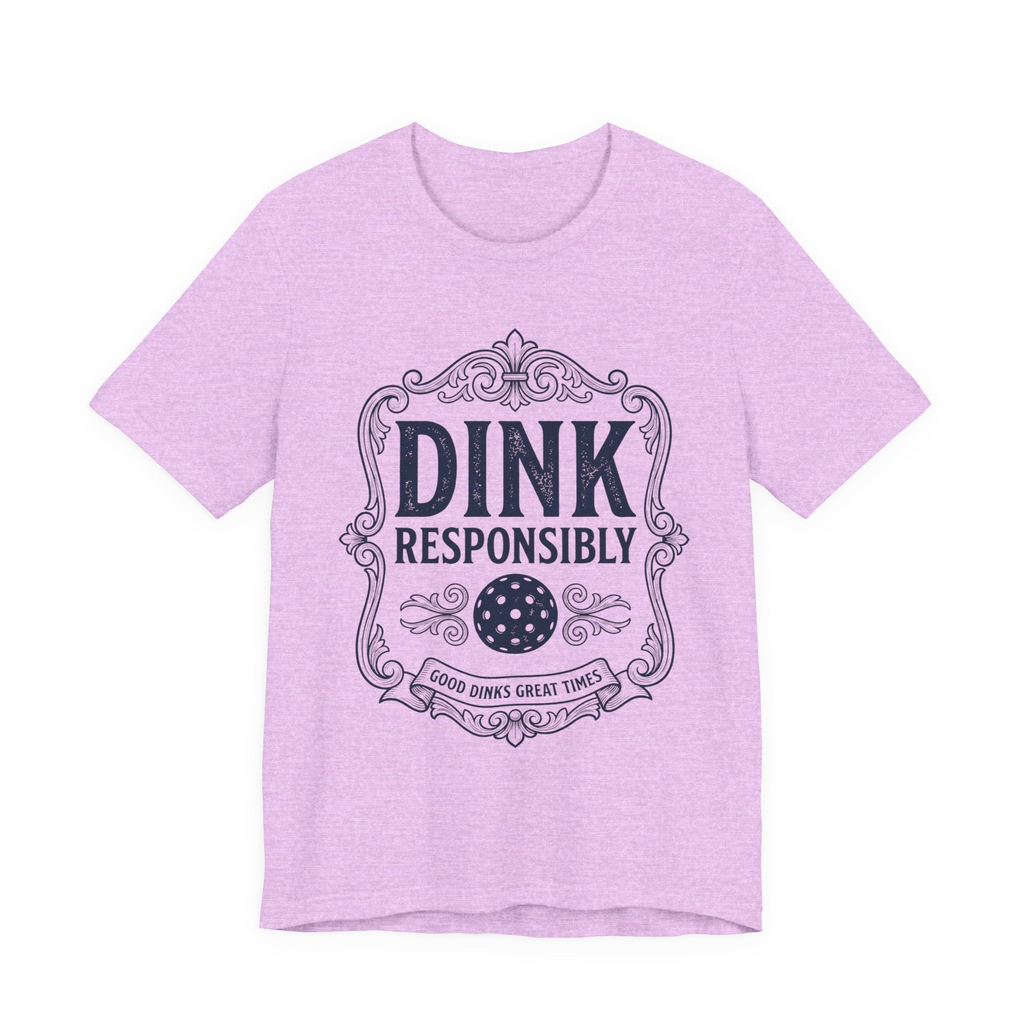 Funny Dink Responsibly pickleball tee, vintage label design on a light shirt