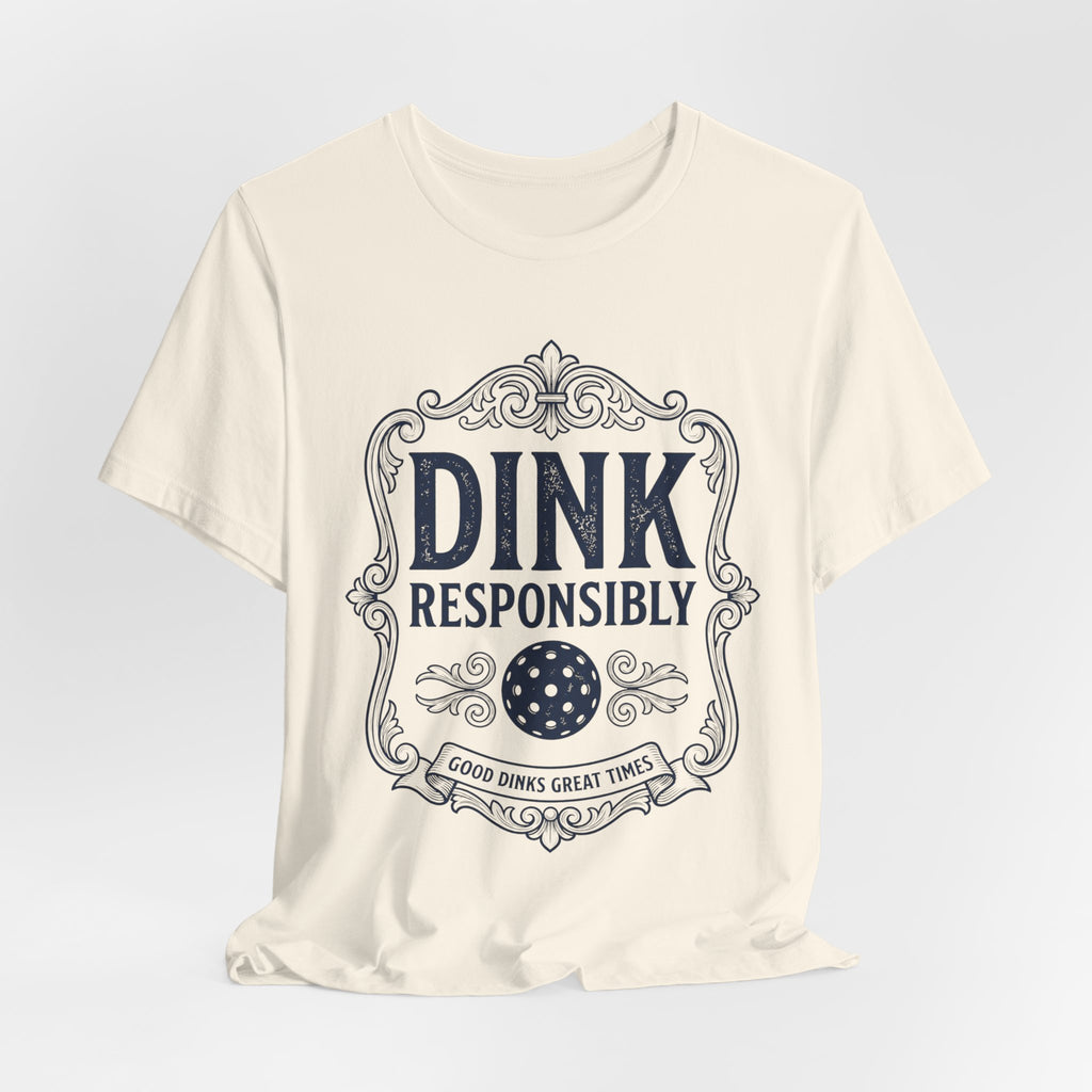 Dink Responsibly vintage pickleball t-shirt in a light colorway with navy Good Dinks Great Times graphic