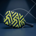 Patterned neoprene pickleball paddle cover in navy and green