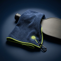 Navy microfiber pickleball sport towel with green trim