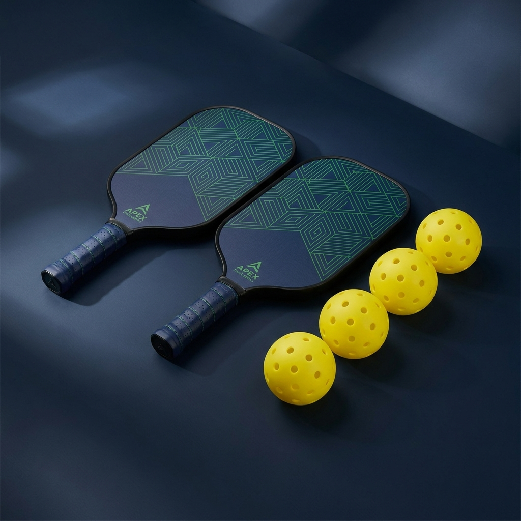 Beginner pickleball set with two composite paddles and four balls